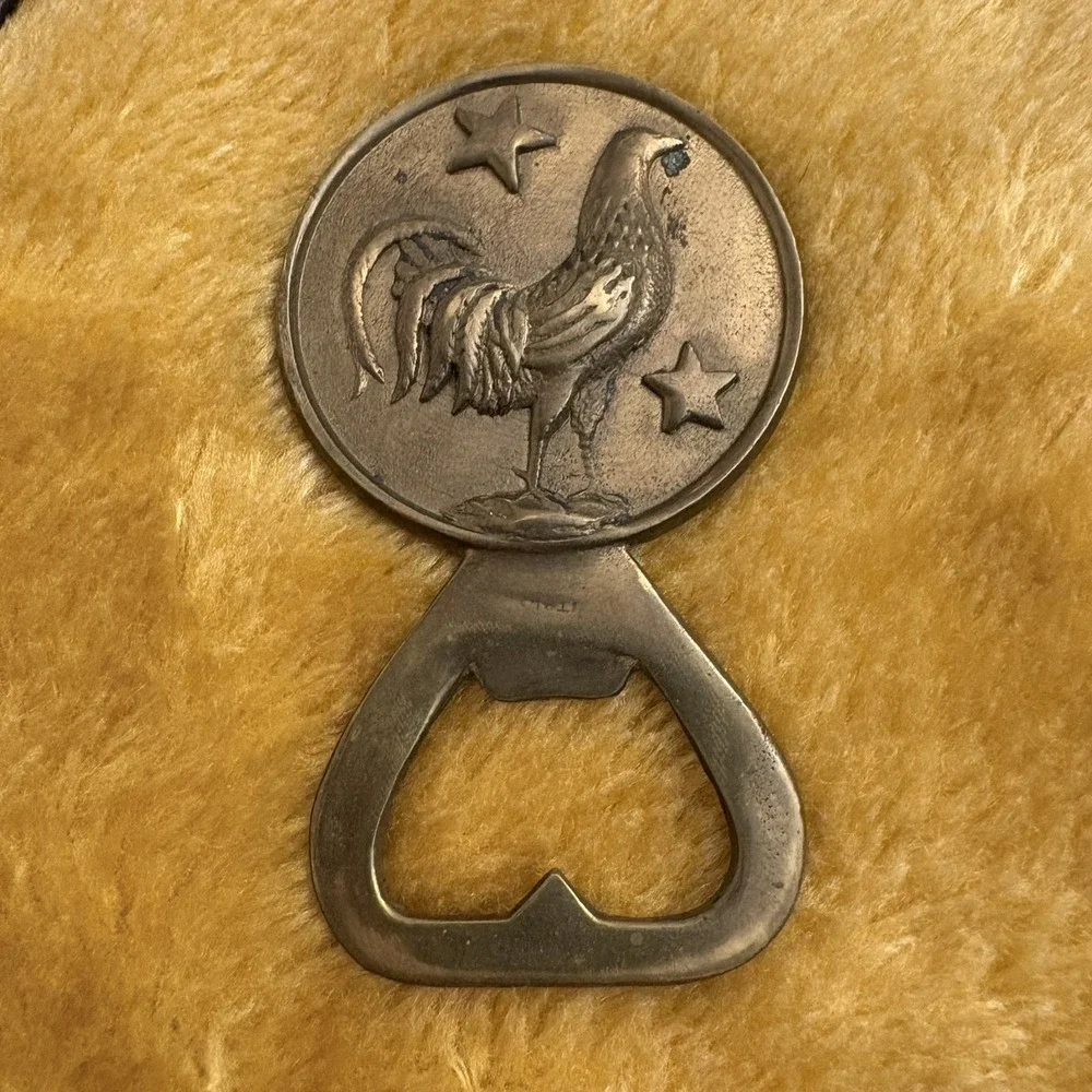 Vintage Italy Solid Brass Bottle Opener Eagle Rooster Coin Figural Barware